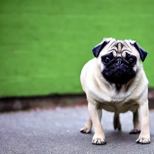 Image similar to a pug with duck feet instead of pug feet, photo