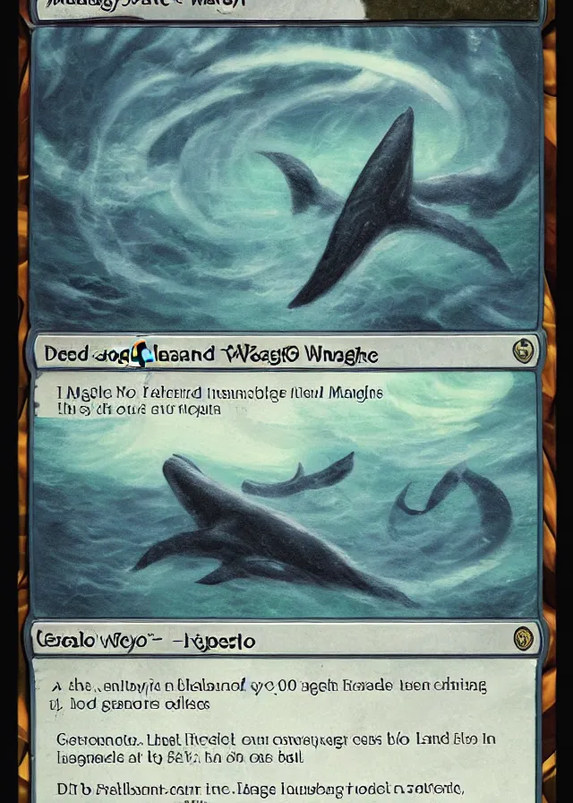 Prompt: Mago the Island Whale magic the gathering legendary creature card