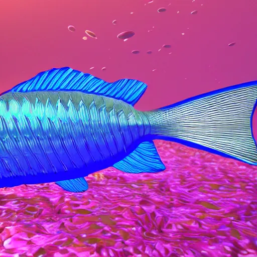 Image similar to 3D rendered aesthetic fish, chromatic material, translucent, high details, 8k, sharp, realistic