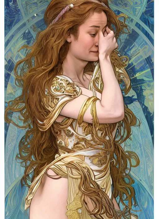 Prompt: Brie Larson as God of Beauty, cute, fantasy, intricate, elegant, highly detailed, digital painting, 4k, HDR, concept art, smooth, sharp focus, illustration, art by alphonse mucha,artgerm, H R Giger