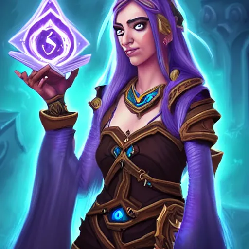 Image similar to Portrait of a sorceress, Hearthstone official trending art, exagerated accurate details, trending on MasterpieceStation in category 'Perfect same eyes'