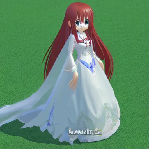 Image similar to yuuki asuna in her wedding dress, extremely long hair, nintendo 64