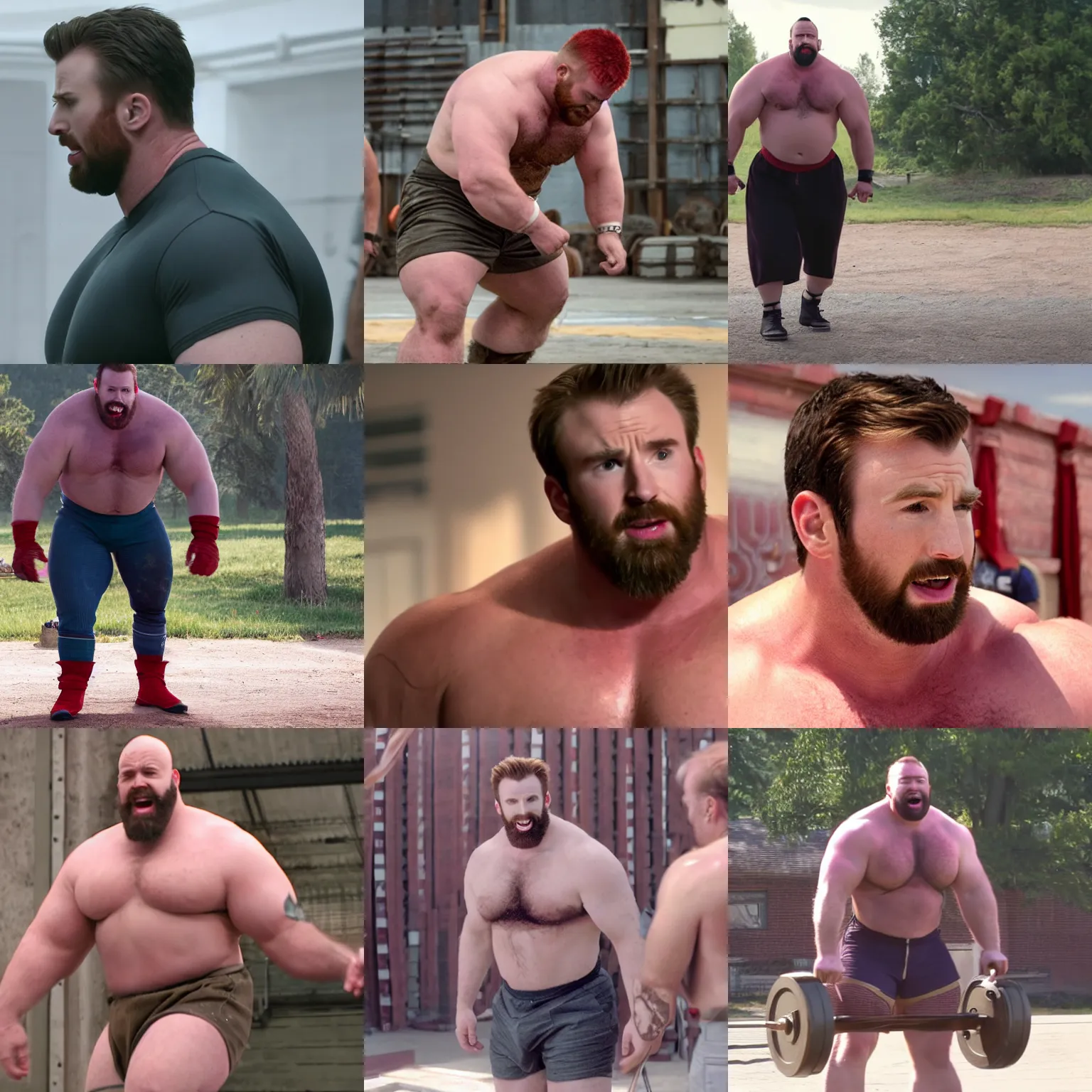 Prompt: chris evans as a big burly padded strongman, 4 k hd