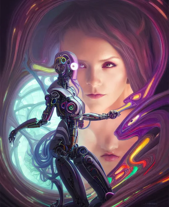 Image similar to whirlwind souls rushing inside metaverse, half body, glowin eyes, tiara, robotic, android, cyborg, cyberpunk face, by loish, d & d, fantasy, intricate, elegant, highly detailed, colorful, vivid color, digital painting, artstation, concept art, art by artgerm and greg rutkowski and alphonse mucha and ruan jia