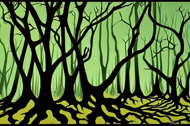 Prompt: a gothic landscape of a louisiana swamp by eyvind earle