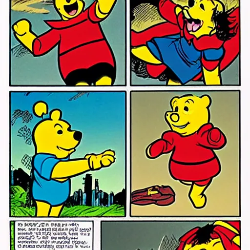 Image similar to winnie the poo as a comic book super hero