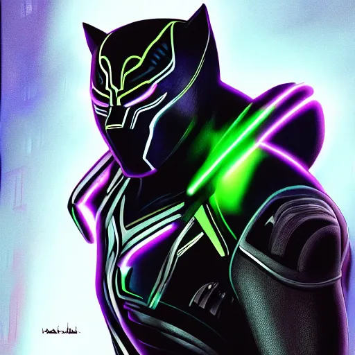 Image similar to Cyberpunk Black Panther, close up shot, neon, cyborg, futuristic, photorealistic, 8K,