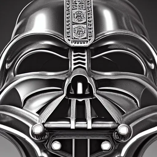 Image similar to A close up symmetric steampunk darth vader mask with sparkling eyes made from ornate engraved full plate armor and Rolex gears and jewels and gems, macro shot by Justin Gerard, unreal engine, detailed, intricate, physically based rendering