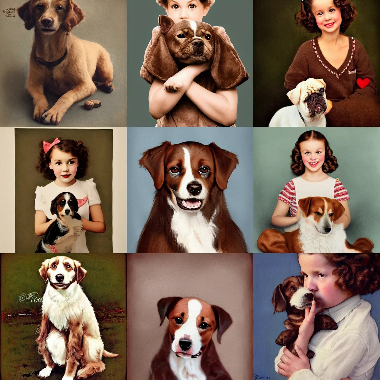 Prompt: cute dog, soft brown hair, norman rockwell, 1 9 4 0's, liberty curls, soft lighting, full body portrait, posing