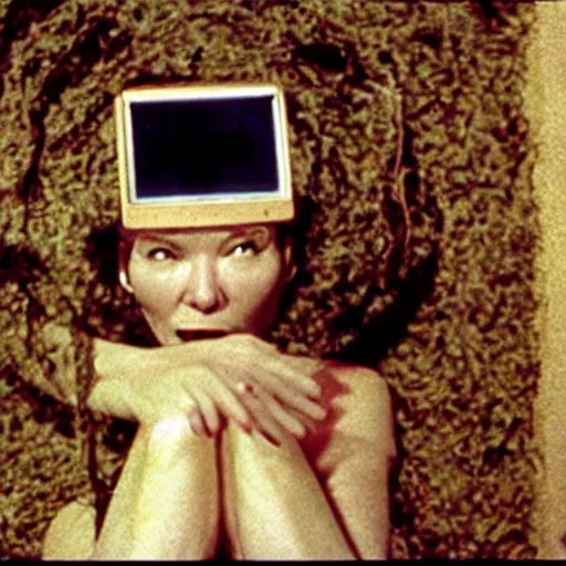 Image similar to ((((Bjork)))) !!!!!!!!!!climbing out of a TV!!!!!!!!!!!, J-horror, film still