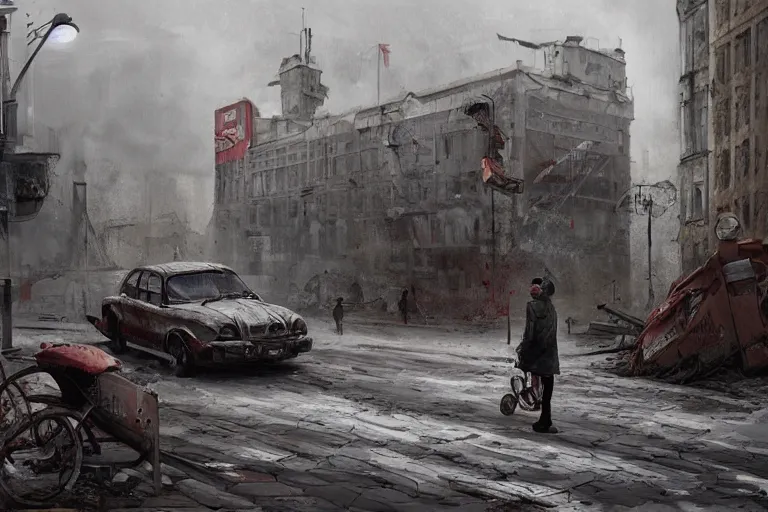 Prompt: derelict soviet, concept art, kyiv streen, ukrainian city, street cinematic clean art darek zabrocki, digital art,