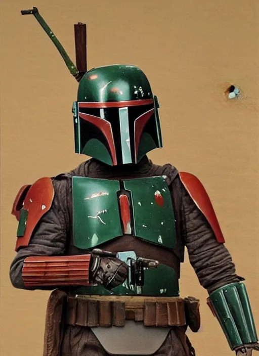 Image similar to boba fett in a samurai japanese version, very detailed oil painting, dark and realistic, japanese art art