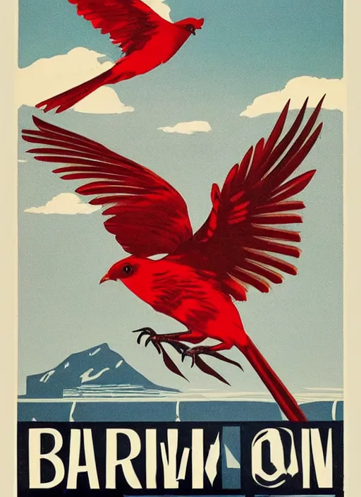 Image similar to propaganda poster instructing to run away from red birds