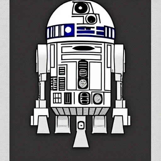 Image similar to technical blueprint of r2d2, pencil style