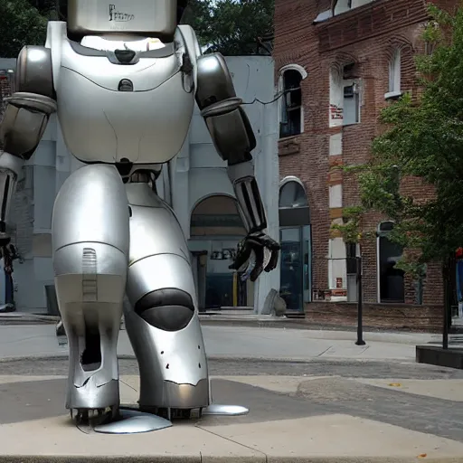 Image similar to Photo of glados from portal 2 as a large metal statue in town center