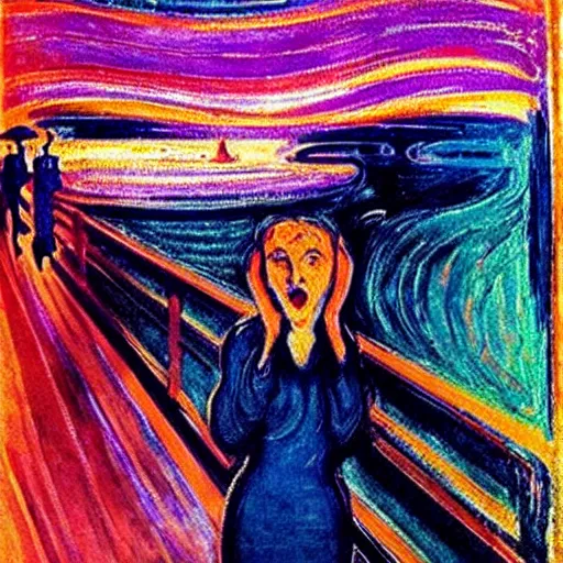 Image similar to queen of the dreamlands, beautiful! coherent! by edvard munch, deep colors, strong lines, high contrast