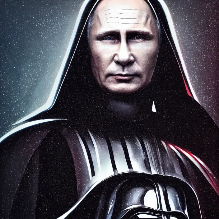 Image similar to portrait of Vladimir Putin as a Darth Vader 1977. intricate abstract. intricate artwork. by Tooth Wu, wlop, beeple, dan mumford. octane render, trending on artstation, greg rutkowski very coherent symmetrical artwork. cinematic, hyper realism, high detail, octane render, 8k, iridescent accents