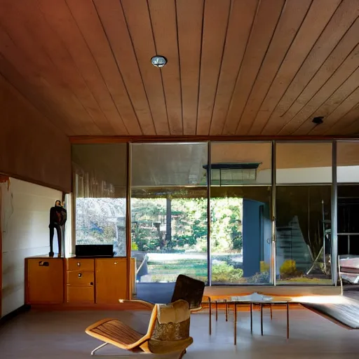 Image similar to midcentury house in space, interior