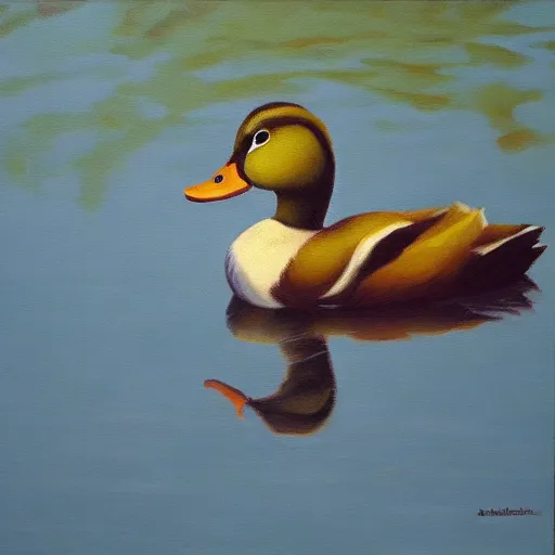 Image similar to a duck on the prowl oil painting david michael hinnebusch