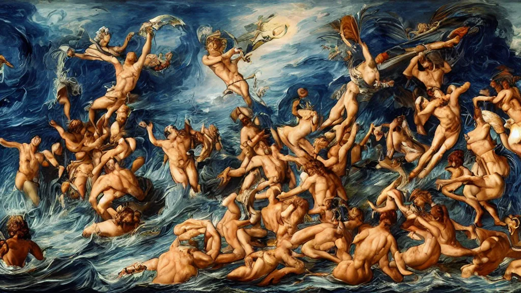 Prompt: epic masterpiece of Oceanus begetting Oceanus mythological