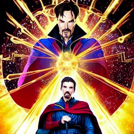 Image similar to Doctor Strange teams up with a mysterious teenage girl from his dreams who can travel across multiverses, to battle multiple threats, including other-universe versions of himself, which threaten to wipe out millions across the multiverse. They seek help from Wanda the Scarlet Witch, Wong and others.