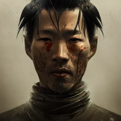 Image similar to Sickly diseased dying Samurai warrior, portrait by Cedric Peyravernay, highly detailed, excellent composition, cinematic concept art, dramatic lighting, trending on ArtStation