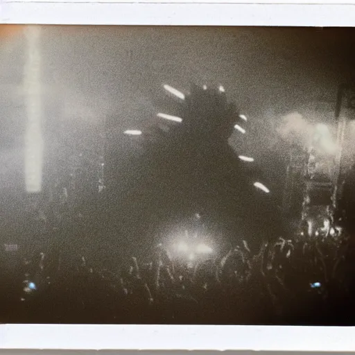 Prompt: polaroid photo of godzilla dancing in nightclub