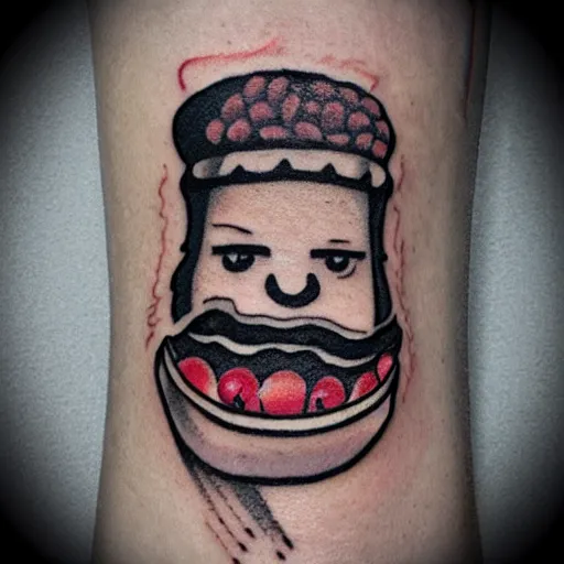 Prompt: stupid face tattoo design, facetat, symbol, kebab, fries, lasagna, east europe