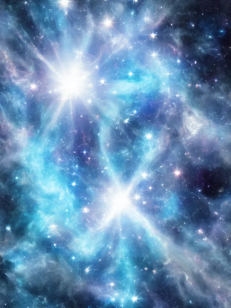 Prompt: celestial epic light blue colored deepspace image of a sparkling ethereal cosmic universe, celestial features, nasa photos, artstation