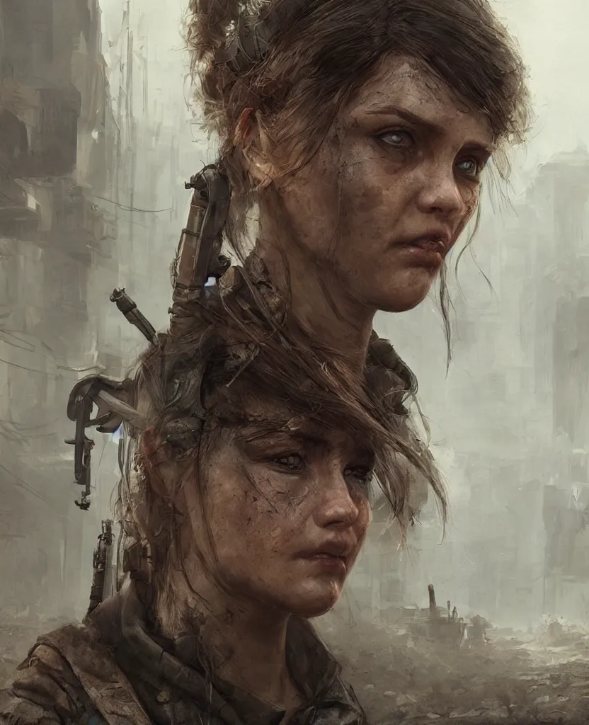 Image similar to portrait of a survivalist woman in a post apocalyptic city, gorgeous digital concept art trending on artstation by senior concept artist, ultra - realistic lifelike high details face, cinematic lighting