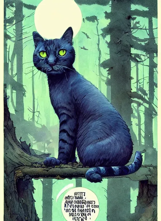 Image similar to a hyper realistic ink cat and the meaning of life and sunbeams blue sky, lush forest comic by chiara bautista and norman rockwell and greg rutkowski weta studio, and lucasfilm