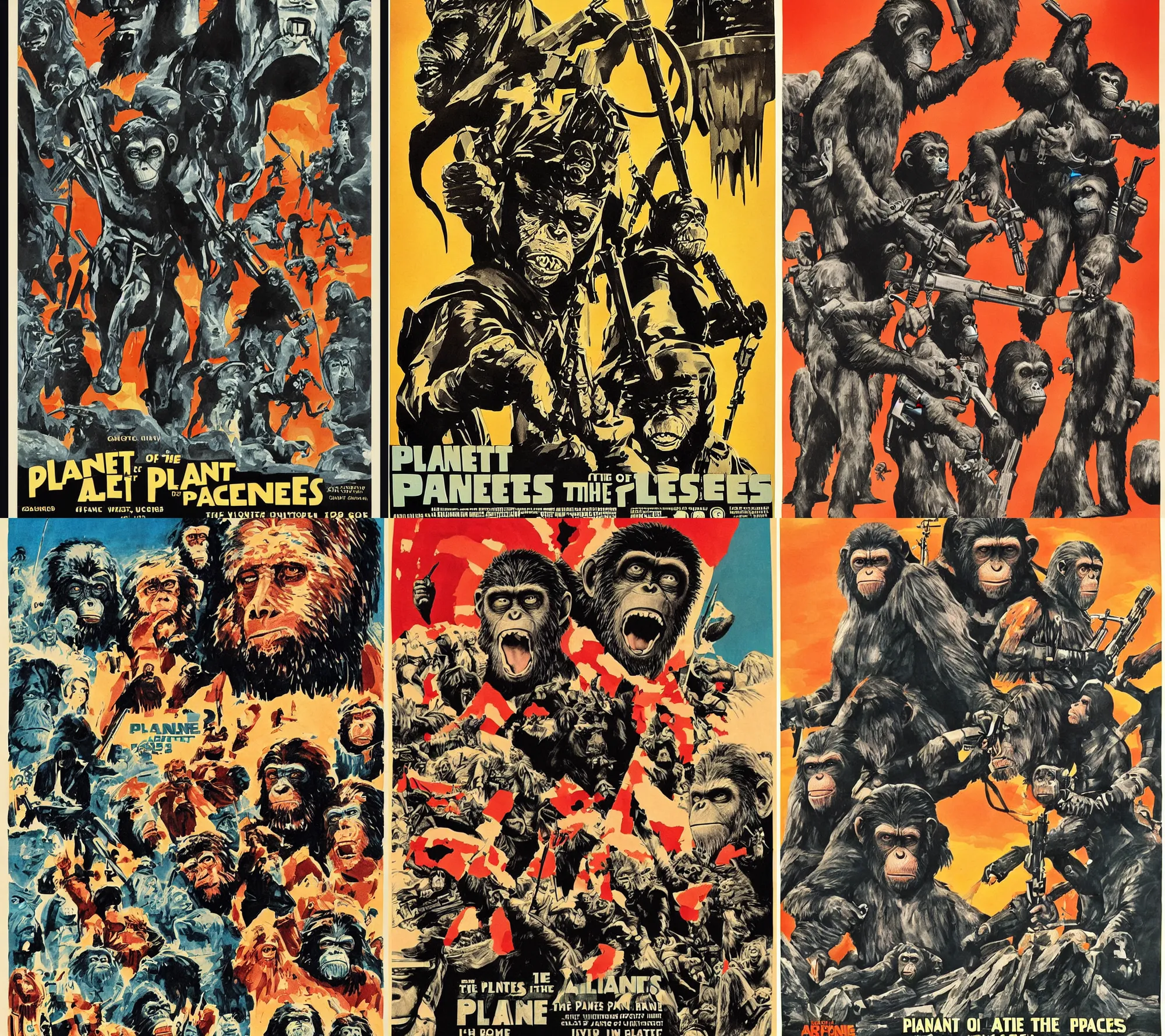 Image similar to Planet of the apes, 1968, movie poster, vintage illustration