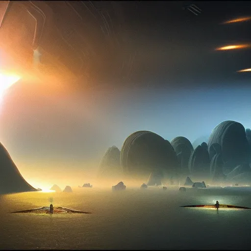 Image similar to a view of the alien civilization city. painted by, mc escher, gordon onslow ford, georgia o'keeffe and ivan aivazovsky, cinematic light, god rays, colourful, unreal engine.