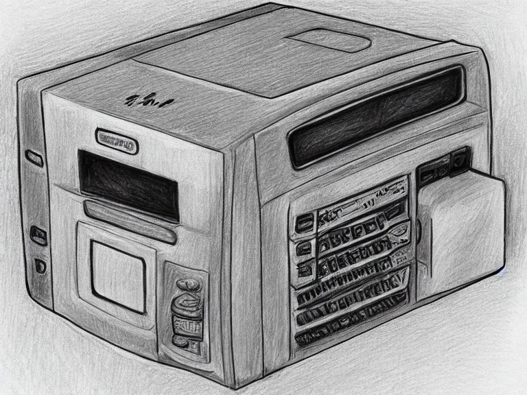 Prompt: a pencil drawing of a box computer. by pen tacular