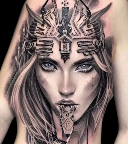 prompthunt tattoo design on white background of a beautiful girl warrior  hyper realistic amazing detail inspired by eliot kohek