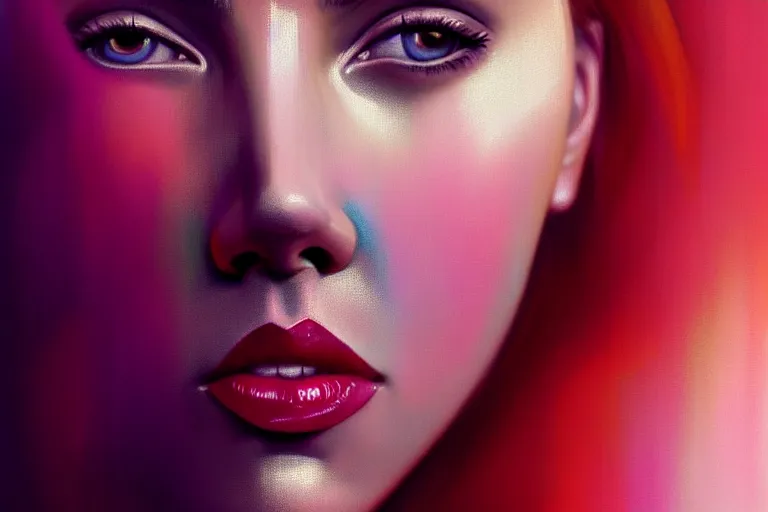 Image similar to surreal Portrait of Scarlett Johansson in dmt chromatic surreal liquid enviroment , elegant, highly detailed, smooth, photoreal, sharp focus, illustration, beautiful, geometric, dmt trending on artstation, cinematic, artwork by WLOP