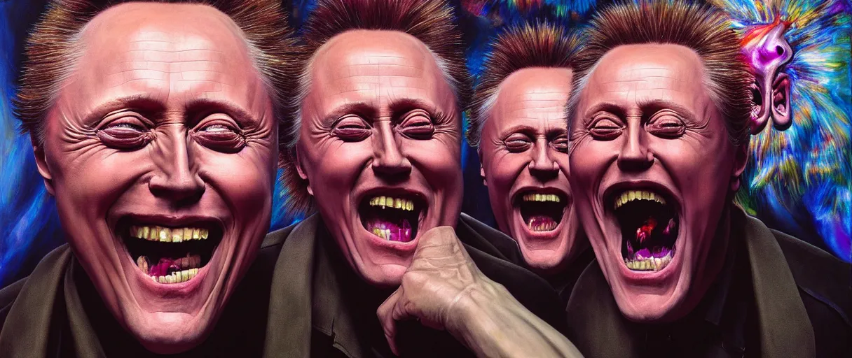 Prompt: abstract hyperrealist painting of christopher walken laughing at me concept art wayne barlowe hannah yata very dramatic lighting 8k wide angle shallow depth of field