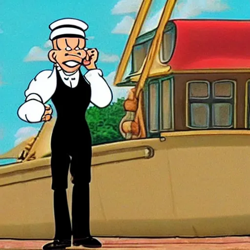 Image similar to popeye the sailor on an episode of seinfeld