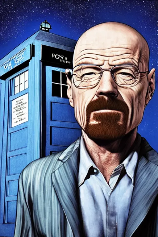 Prompt: walter white and the tardis, photorealistic, highly detailed,