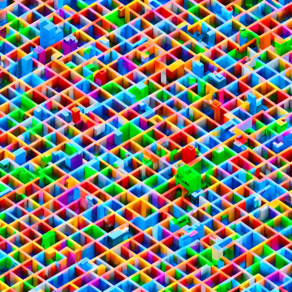 Prompt: wimmelbilder maze made of lego, isometric, octane render, unreal engine