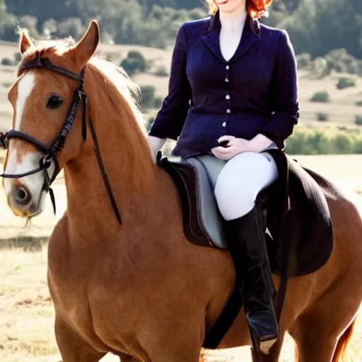 Prompt: christina hendricks riding horse,