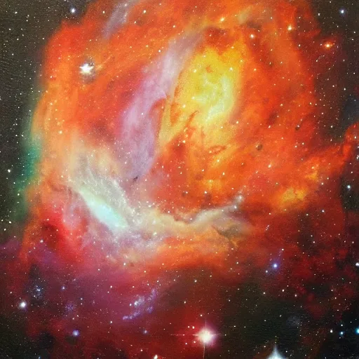 Image similar to A nebula in the shape of Obama surrounded by the cosmos, oil painting