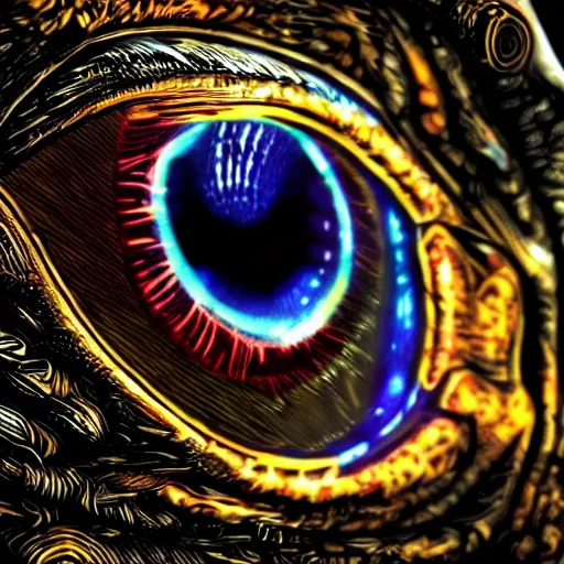Prompt: cybernetic wolf eye, futuristic, cyberpunk, digital illustration, photo - realistic, macro, extremely detailed, vivid, neon, dramatic lighting, intricate details