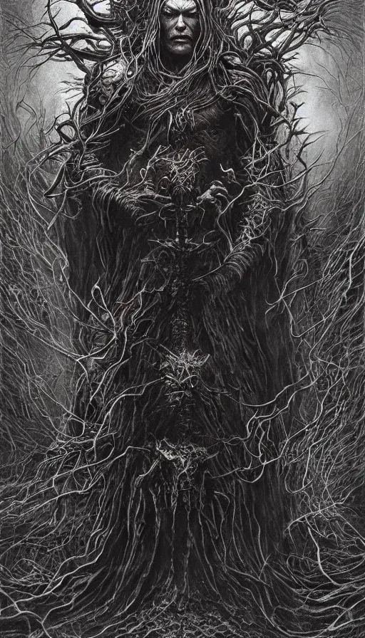 Image similar to Elden Ring and Lord of the Rings themed painting of majestic dark lord Morgoth, intricate artwork by Artgerm, Johnatan Wayshak, Zdizslaw Beksinski, Darius Zawadzki, H.R. Giger, Takato Yamamoto, masterpiece, very coherent artwork, cinematic, high detail, octane render, unreal engine, 8k, High contrast, golden ratio, trending on cgsociety, ultra high quality model, production quality cinema model