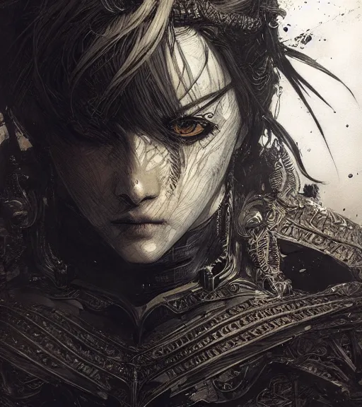 Image similar to portrait of anime woman in armor, pen and ink, intricate line drawings, by craig mullins, ruan jia, kentaro miura, greg rutkowski, loundraw