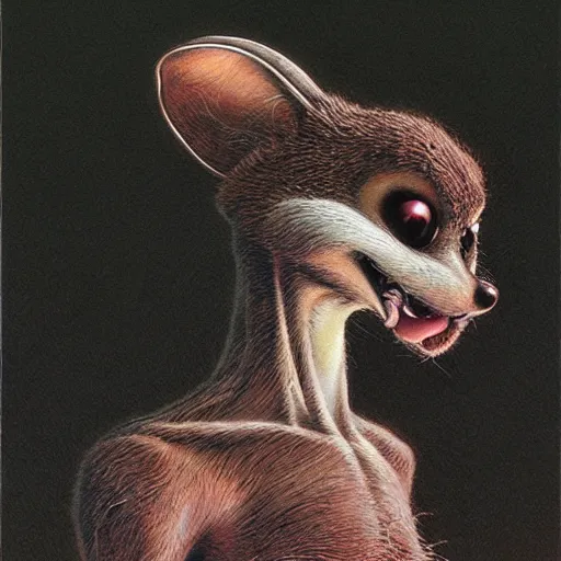 Image similar to portrait of gadget hackwrench from chip'n dale rescue rangers by luis royo and wayne barlowe, beksinski