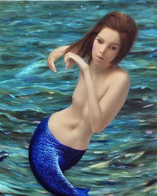 Image similar to “ a beautiful hyper realistic painting of a mermaid with a beautiful sparkling blue tail ”