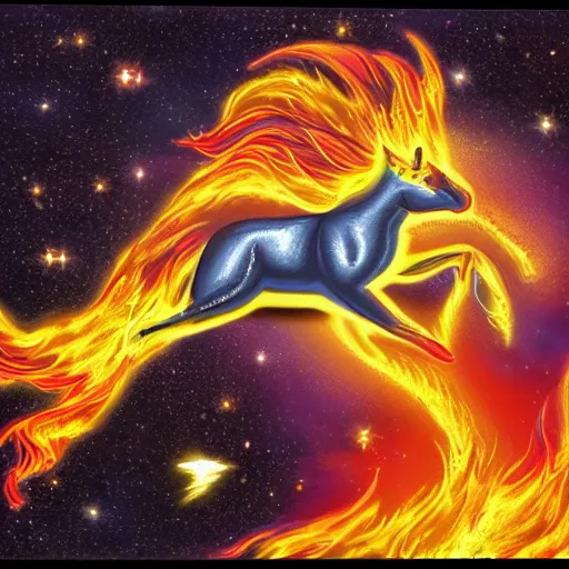 Prompt: unicorn on fire in space