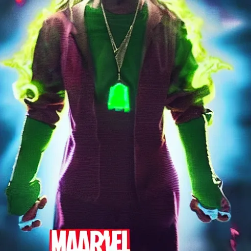 Image similar to Snoop Dogg starring as a futuristic Marvel Super Hero holding green fire for a 2019 Marvel Movie poster, cinematic, 4K, HD