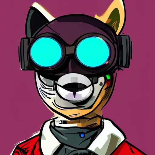 Image similar to anthropomorphic Raccon dressed in a cyberpunk outfit with goggles on the head, digital art